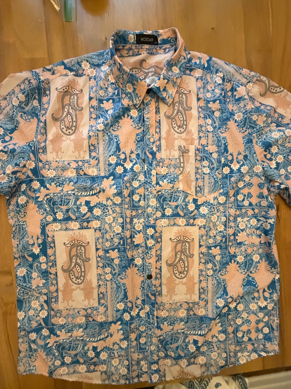 Blue & Peach Printed Short-Sleeve Shirt
